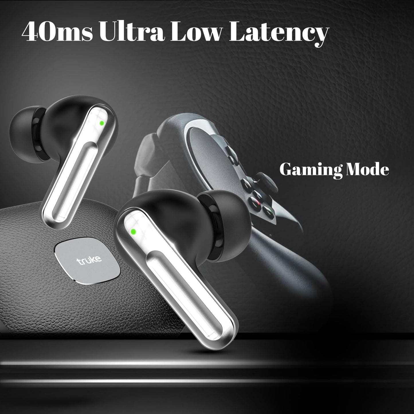 truke Mega 9 New Launch True Wireless in Ear Earbuds W/ 24-Bit Lossless Spatial Audio, 70H Battery Fast Charge Ear Buds, Leather Finish, 13mm Speakers TWS, 40ms Ultra Low Latency, 4Mics ENC