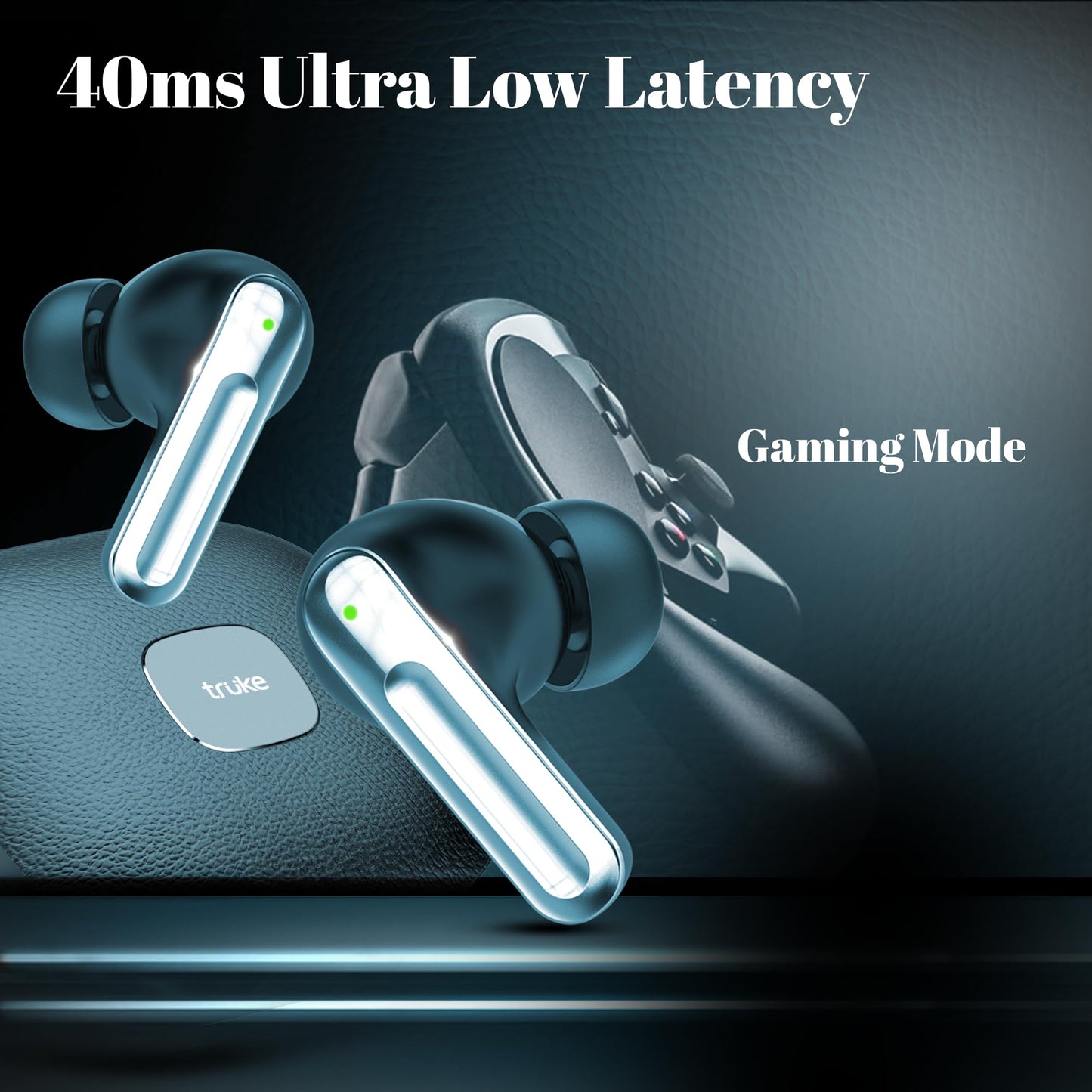 truke Mega 9 New Launch True Wireless in Ear Earbuds W/ 24-Bit Lossless Spatial Audio, 70H Battery Fast Charge Ear Buds, Leather Finish, 13mm Speakers TWS, 40ms Ultra Low Latency, 4Mics ENC
