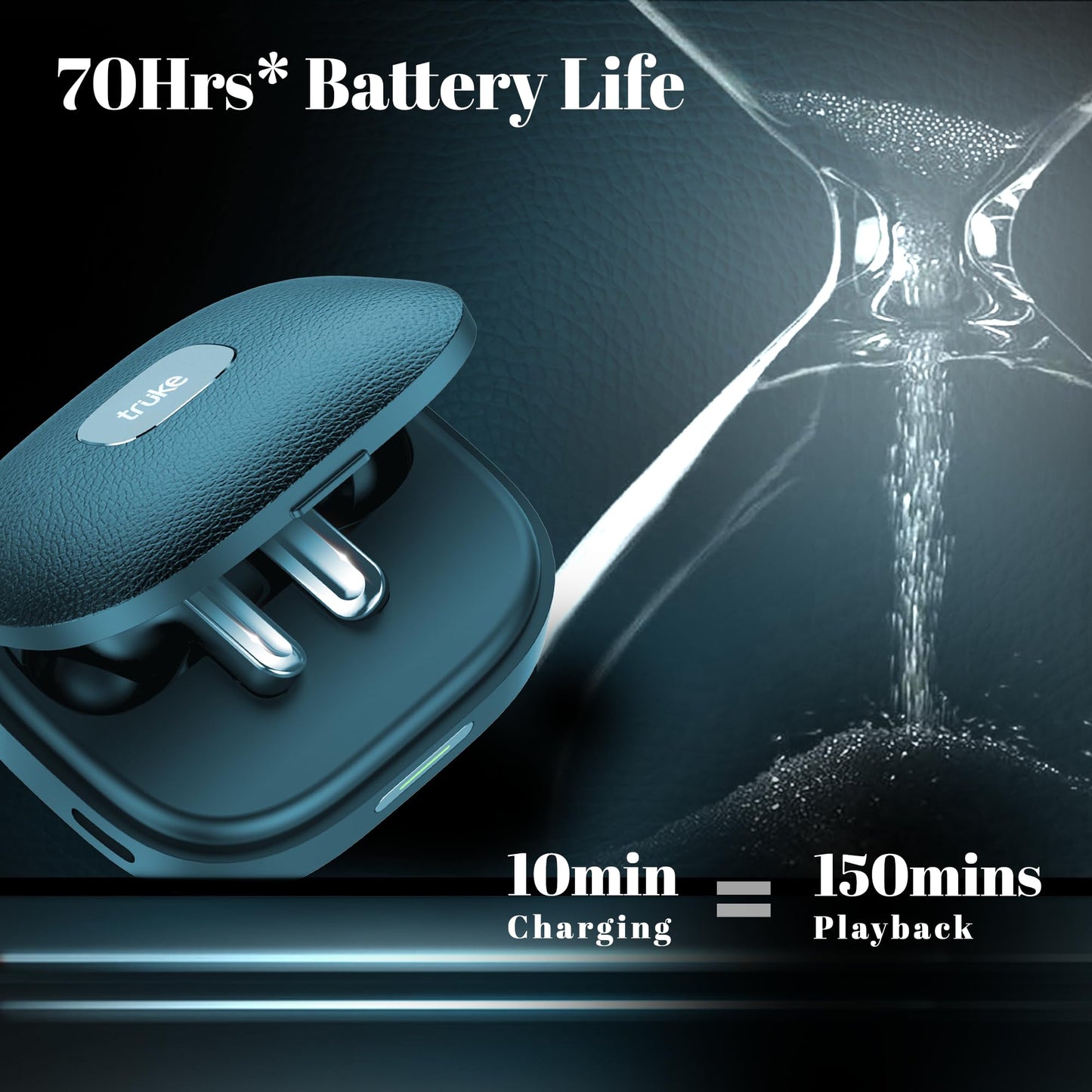 truke Mega 9 New Launch True Wireless in Ear Earbuds W/ 24-Bit Lossless Spatial Audio, 70H Battery Fast Charge Ear Buds, Leather Finish, 13mm Speakers TWS, 40ms Ultra Low Latency, 4Mics ENC