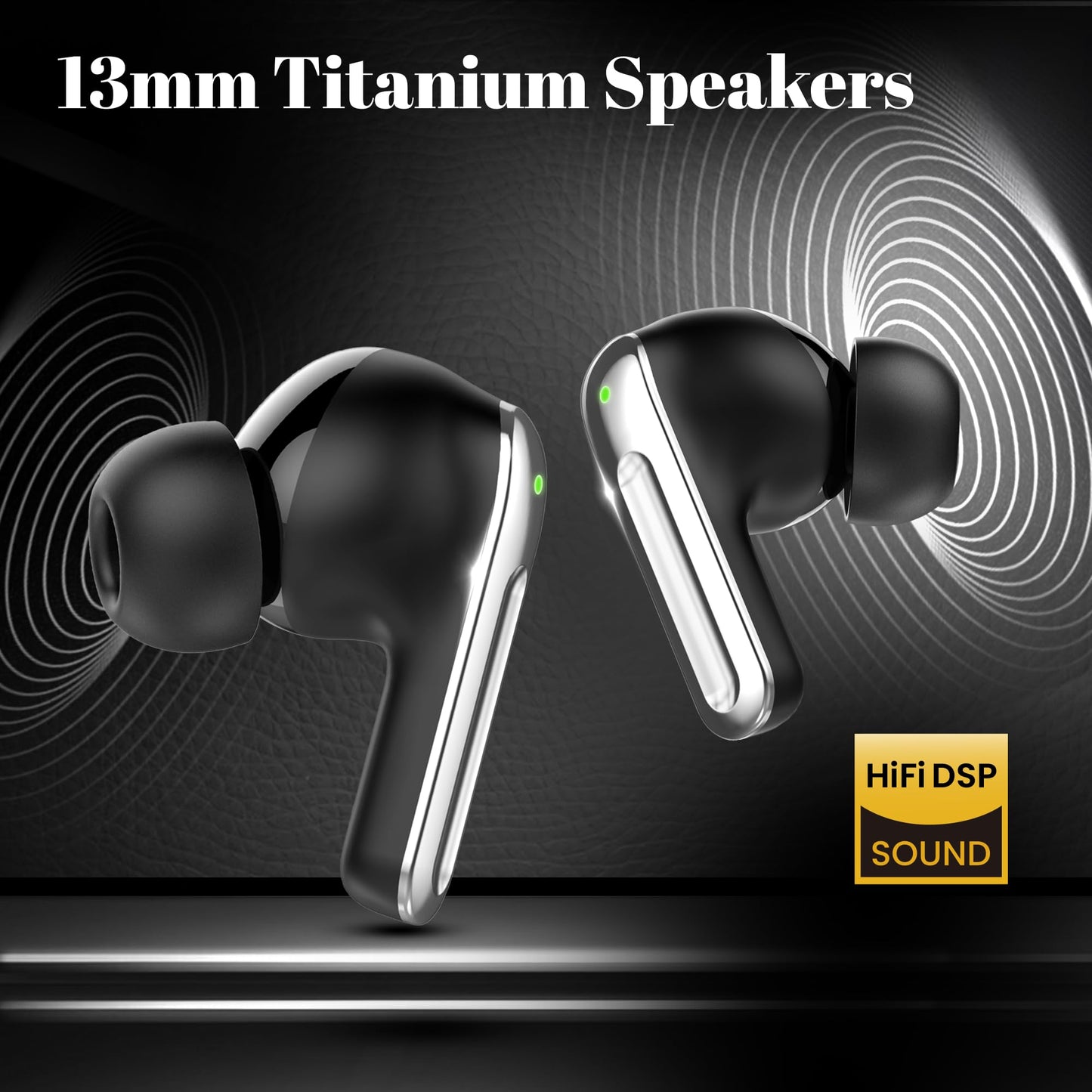 truke Mega 9 New Launch True Wireless in Ear Earbuds W/ 24-Bit Lossless Spatial Audio, 70H Battery Fast Charge Ear Buds, Leather Finish, 13mm Speakers TWS, 40ms Ultra Low Latency, 4Mics ENC