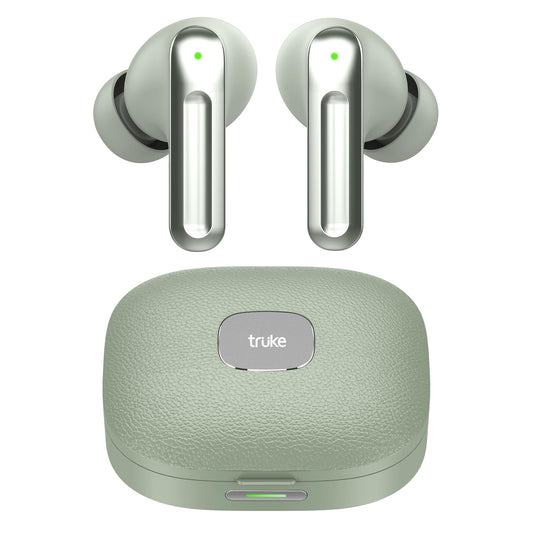 truke Mega 9 New Launch True Wireless in Ear Earbuds W/ 24-Bit Lossless Spatial Audio, 70H Battery Fast Charge Ear Buds, Leather Finish, 13mm Speakers TWS, 40ms Ultra Low Latency, 4Mics ENC