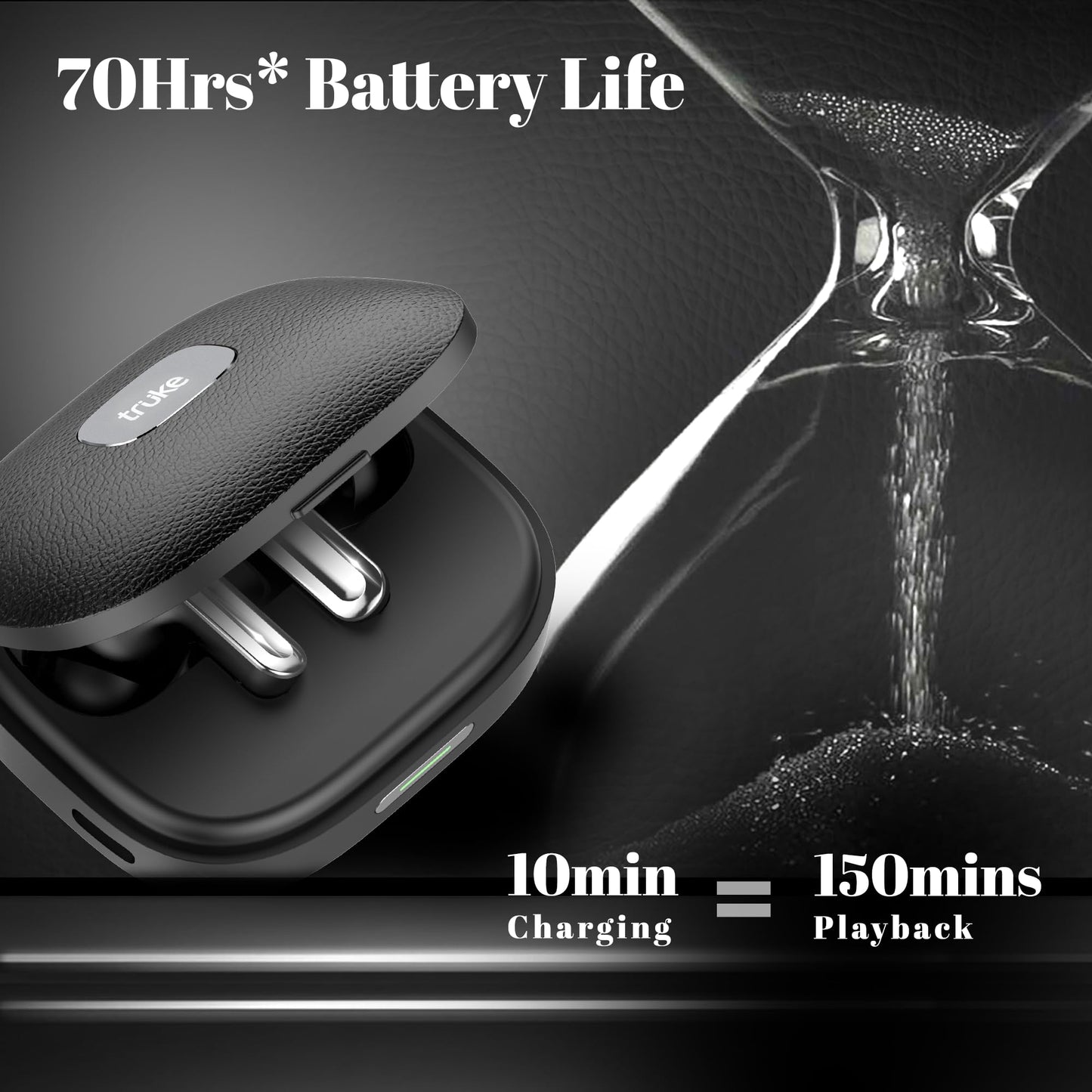 truke Mega 9 New Launch True Wireless in Ear Earbuds W/ 24-Bit Lossless Spatial Audio, 70H Battery Fast Charge Ear Buds, Leather Finish, 13mm Speakers TWS, 40ms Ultra Low Latency, 4Mics ENC