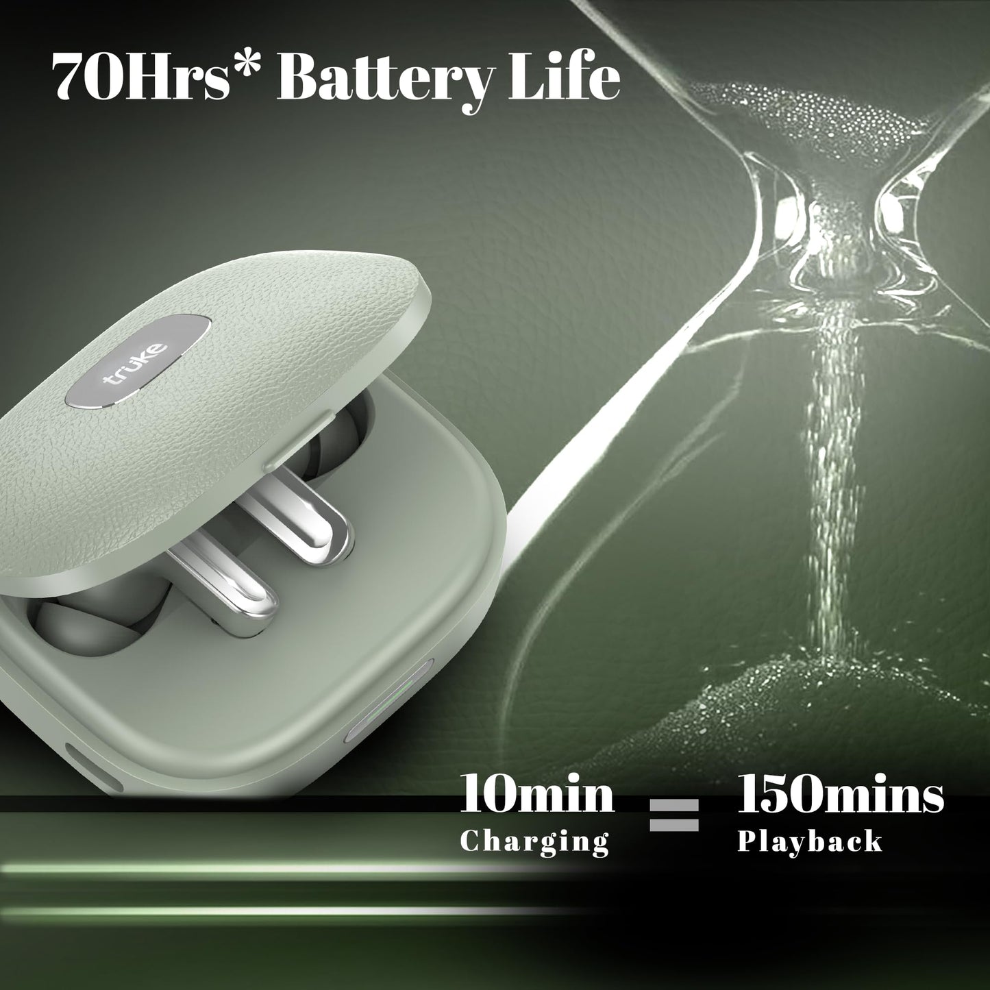 truke Mega 9 New Launch True Wireless in Ear Earbuds W/ 24-Bit Lossless Spatial Audio, 70H Battery Fast Charge Ear Buds, Leather Finish, 13mm Speakers TWS, 40ms Ultra Low Latency, 4Mics ENC