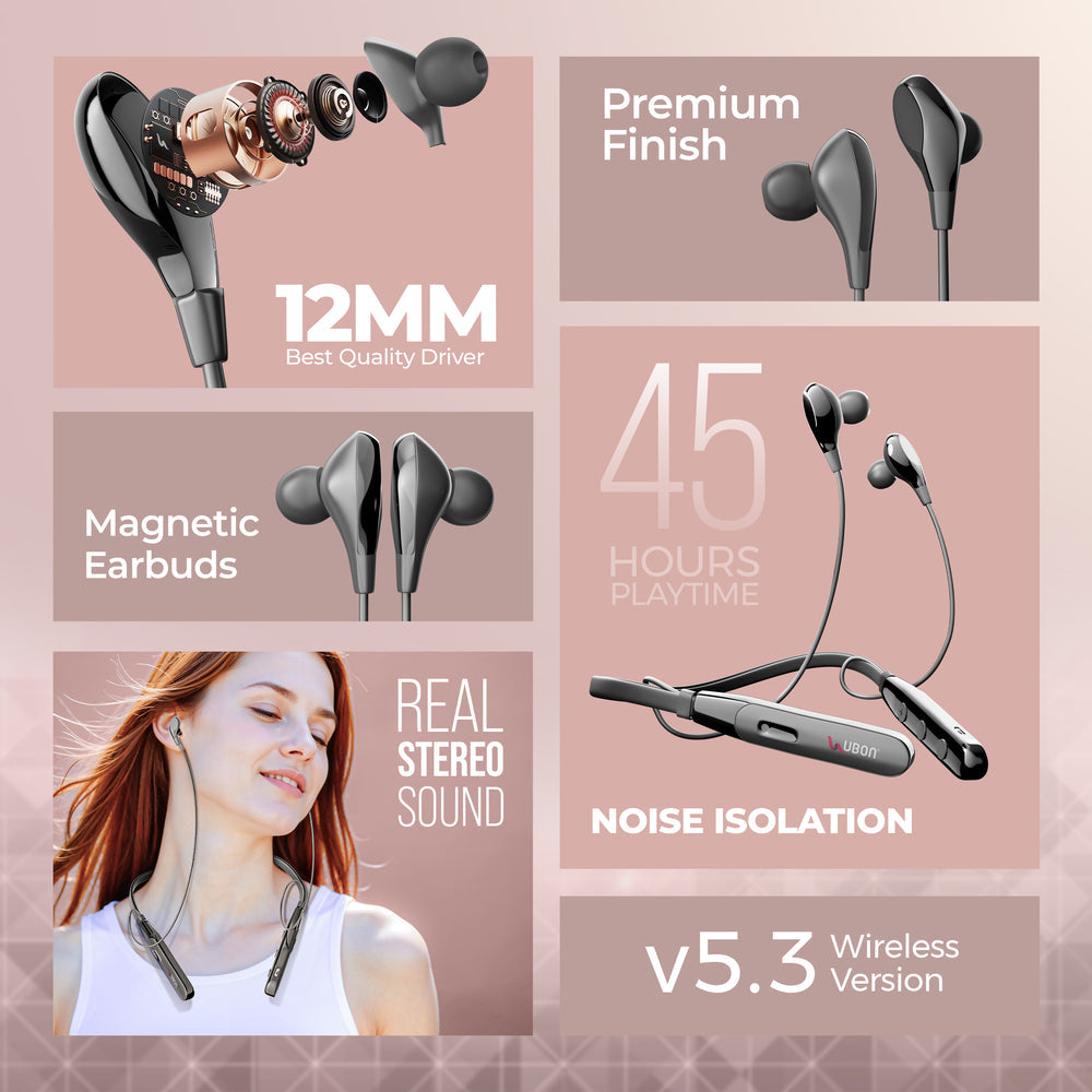 Ubon Quick Charge CL-50 ENC Wireless Neckband (Black)